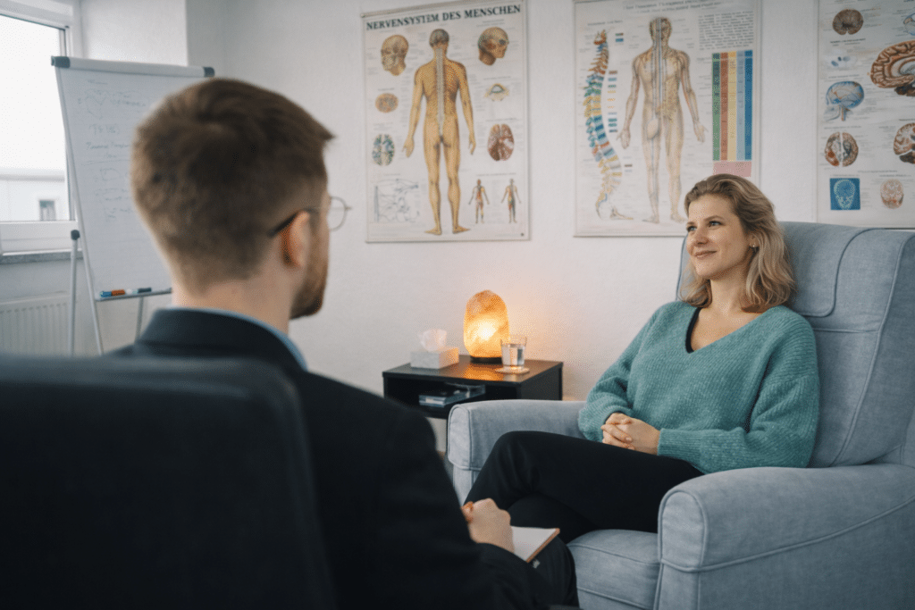 Helle und diskrete Praxisräume für Angsttherapie in Wülfrath bei Düsseldorf – ein sicherer Ort zur Behandlung von Agoraphobie und Panikattacken.