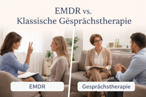 Nutze ein Bild, das eine ruhige Therapiesituation zeigt oder eine abstrakte Darstellung von Vernetzung/Gehirnaktivität. Benenne die Bilddatei: emdr-traumatherapie-duesseldorf-neuroplast.jpg. EMDR vs. klassische Gesprächstherapie